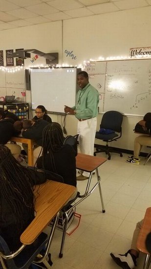 Mr. Harold Jones from the Mobile County Health Department presenting to 8th graders on Healthy Relationship