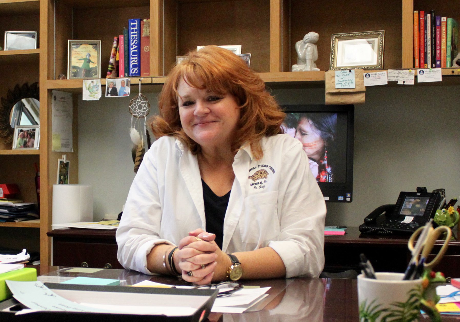 Dr. Jay at her desk