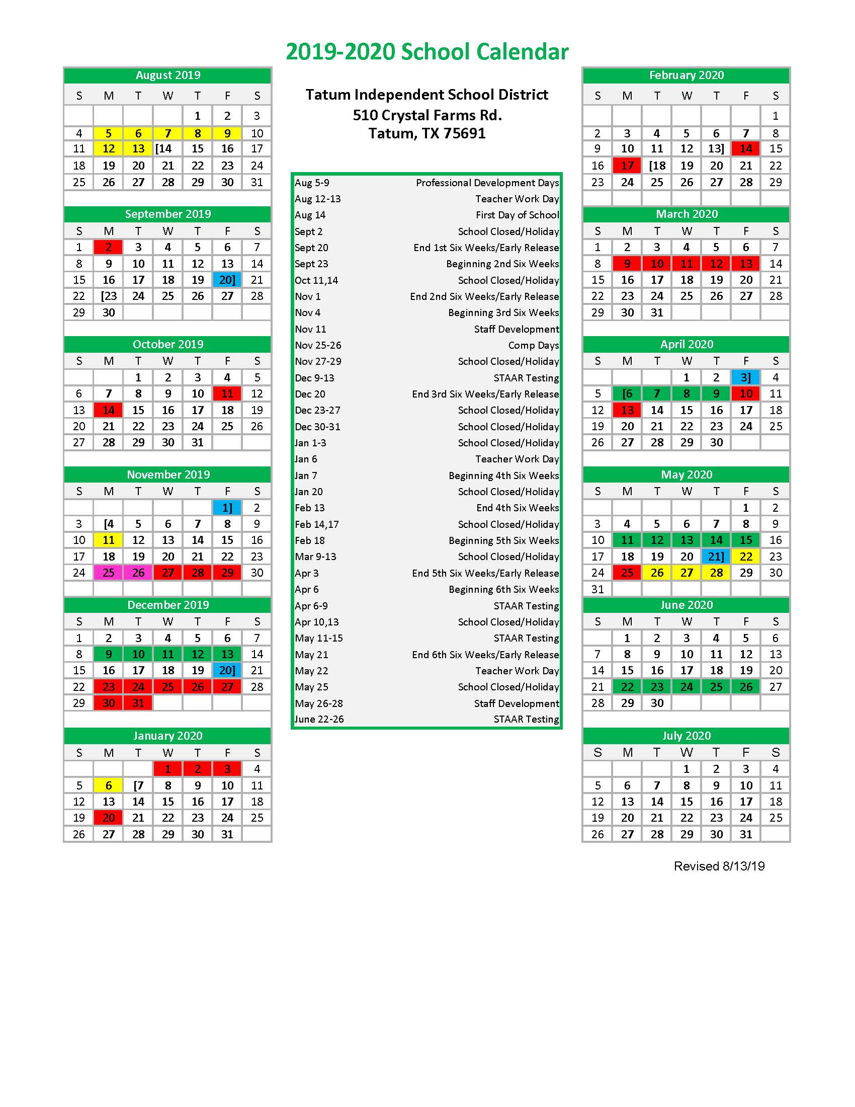 Tatum Isd Calendar Customize And Print