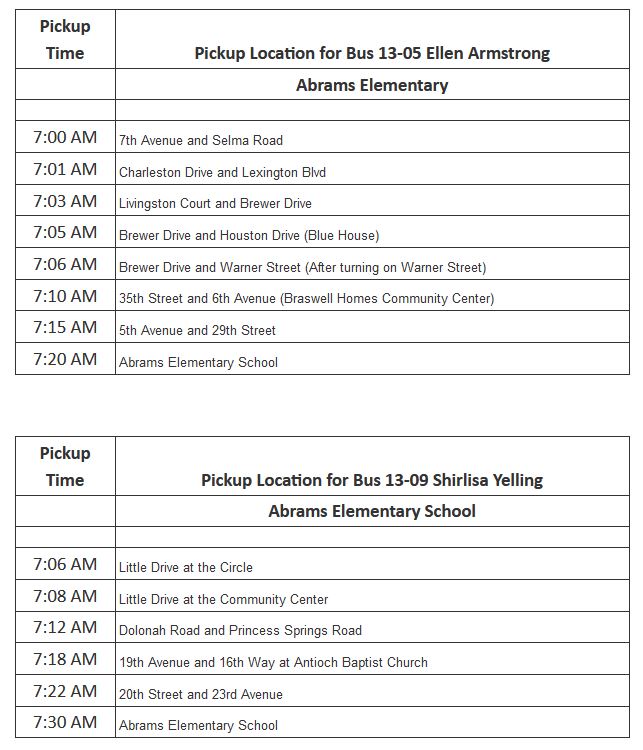 Abrams Bus Schedule 