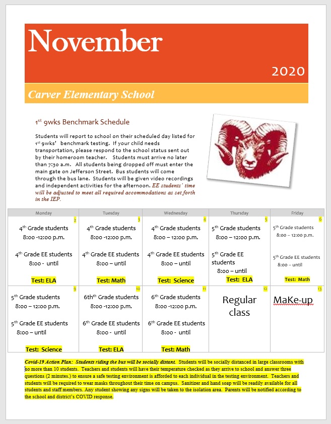 1st 9 Weeks Benchmark Schedule