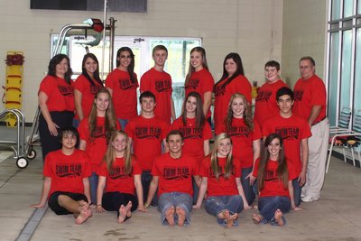 Boys and Girls Swim Team with red tshirts