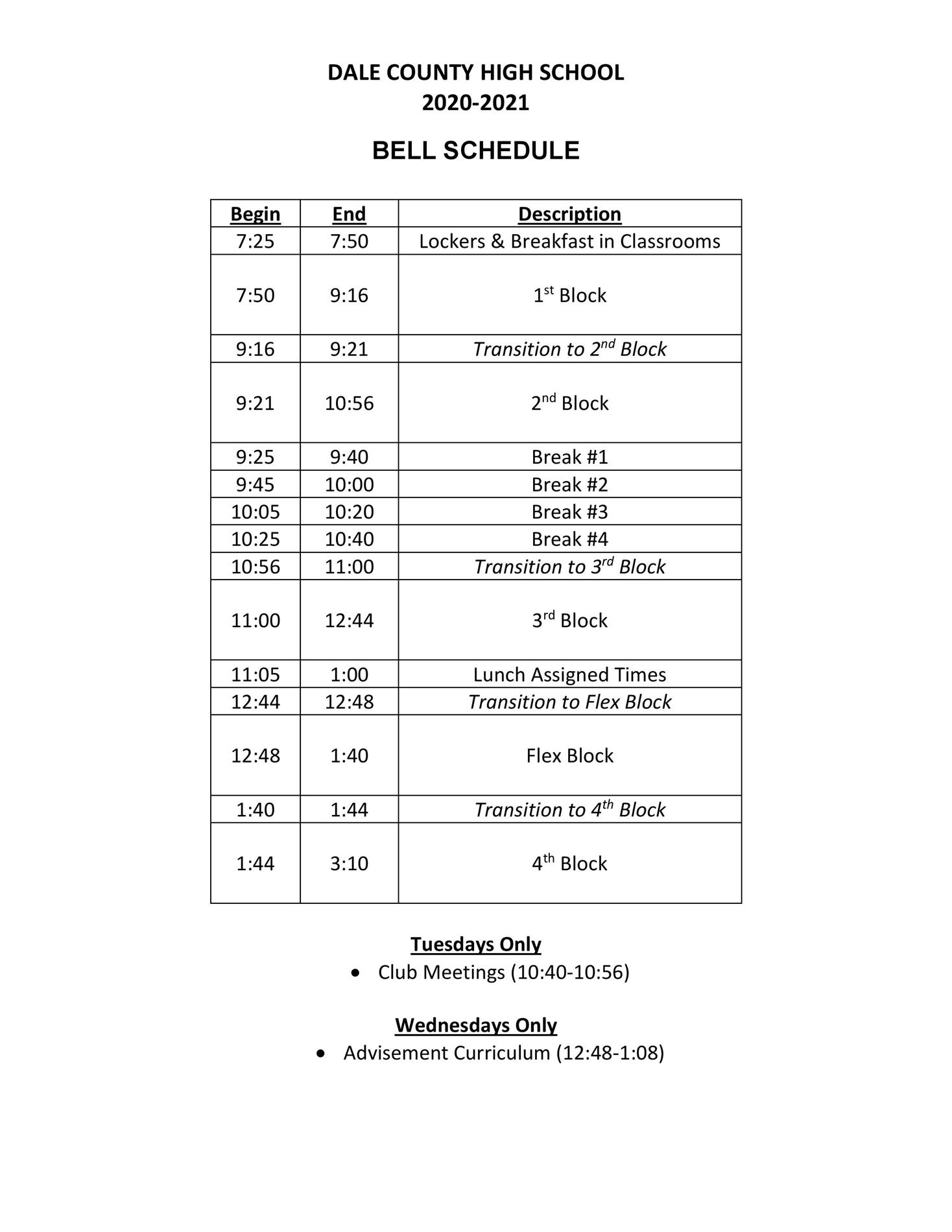 Bell Schedule Bell Schedule
