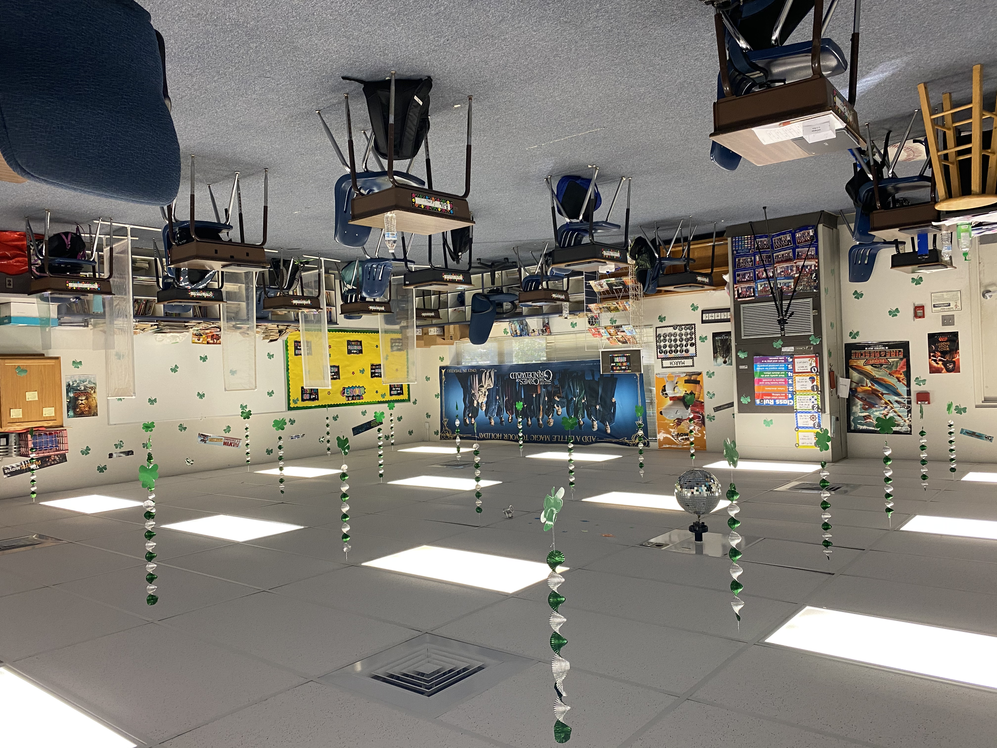 Mr. Brwener's room after the leprechaun left the Escape room challenge.