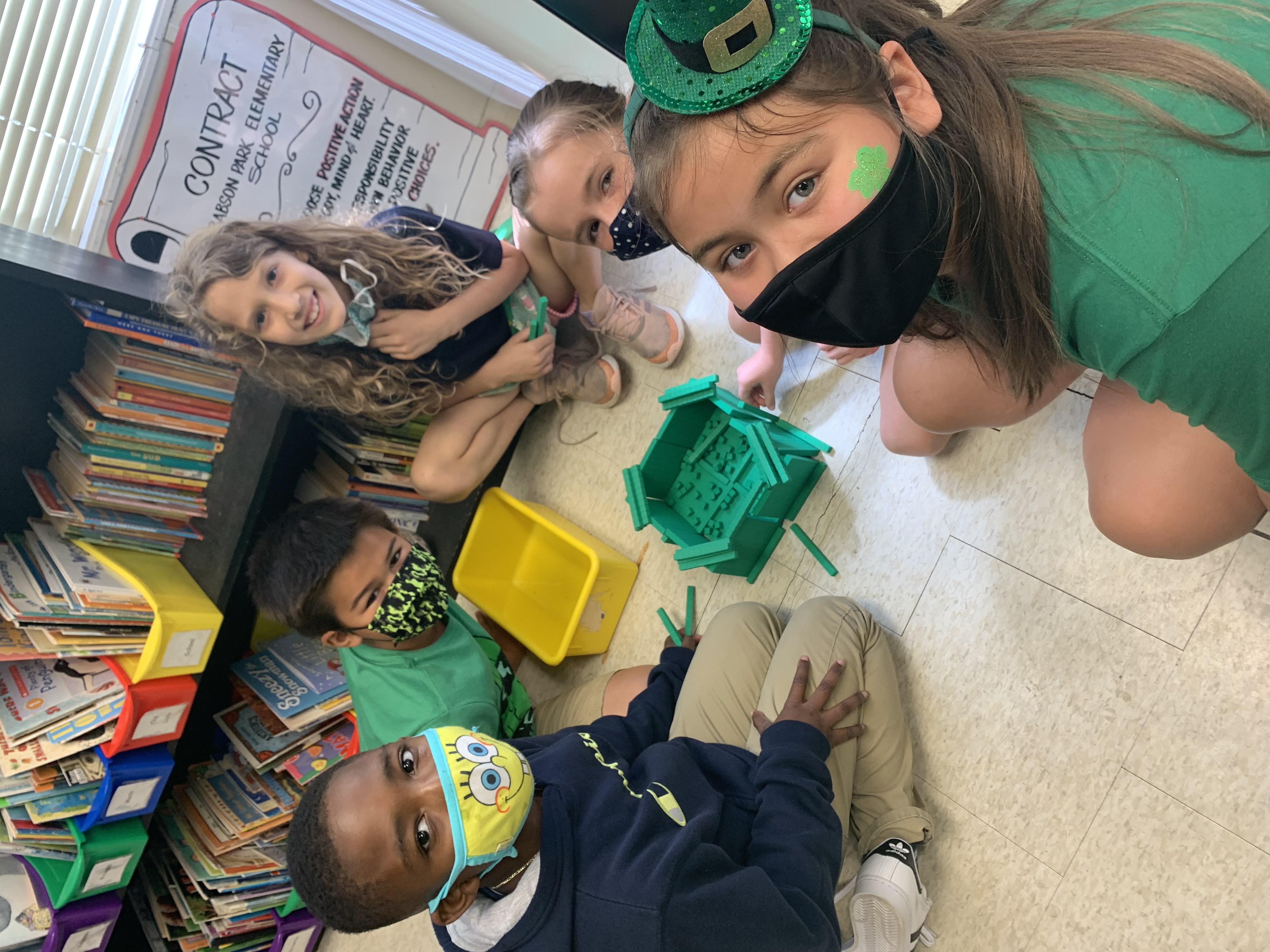 Students setting up their traps on Tuesday to catch the leprechaun.