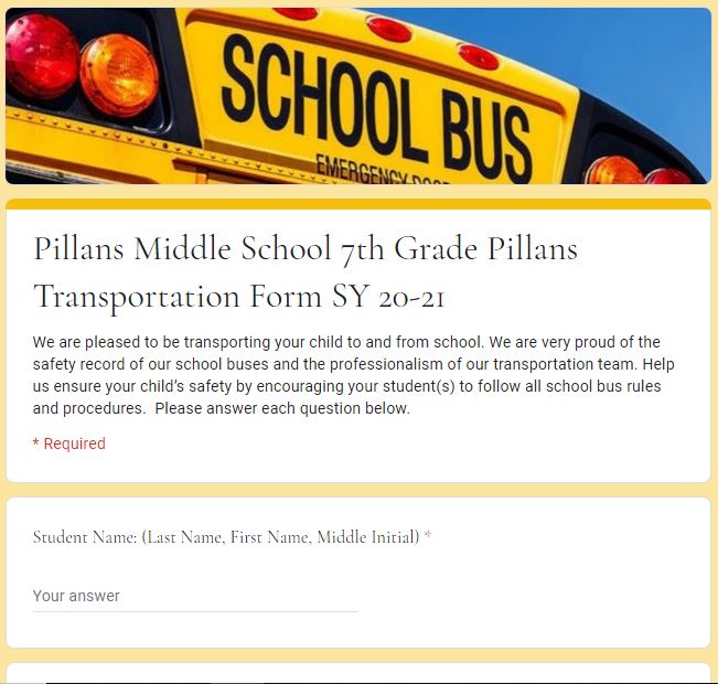 7th grade transportation form
