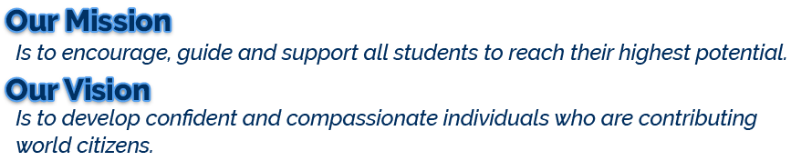 Our mission is to encourage, guide and support all students to reach their highest potential. Our vision is to develop confident and compassionate individuals who are contributing world citizens.