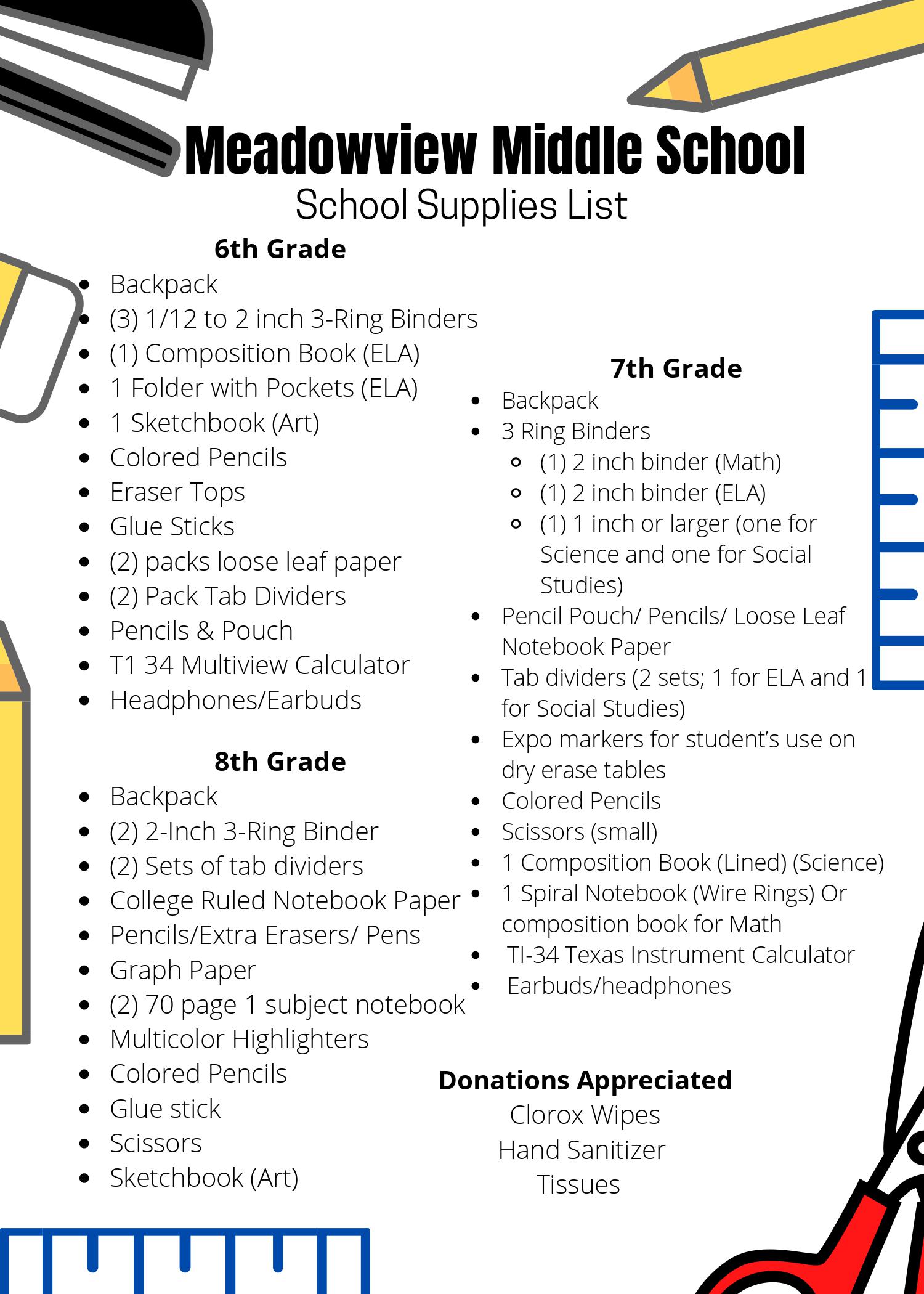 MV School Supplies List 21-22