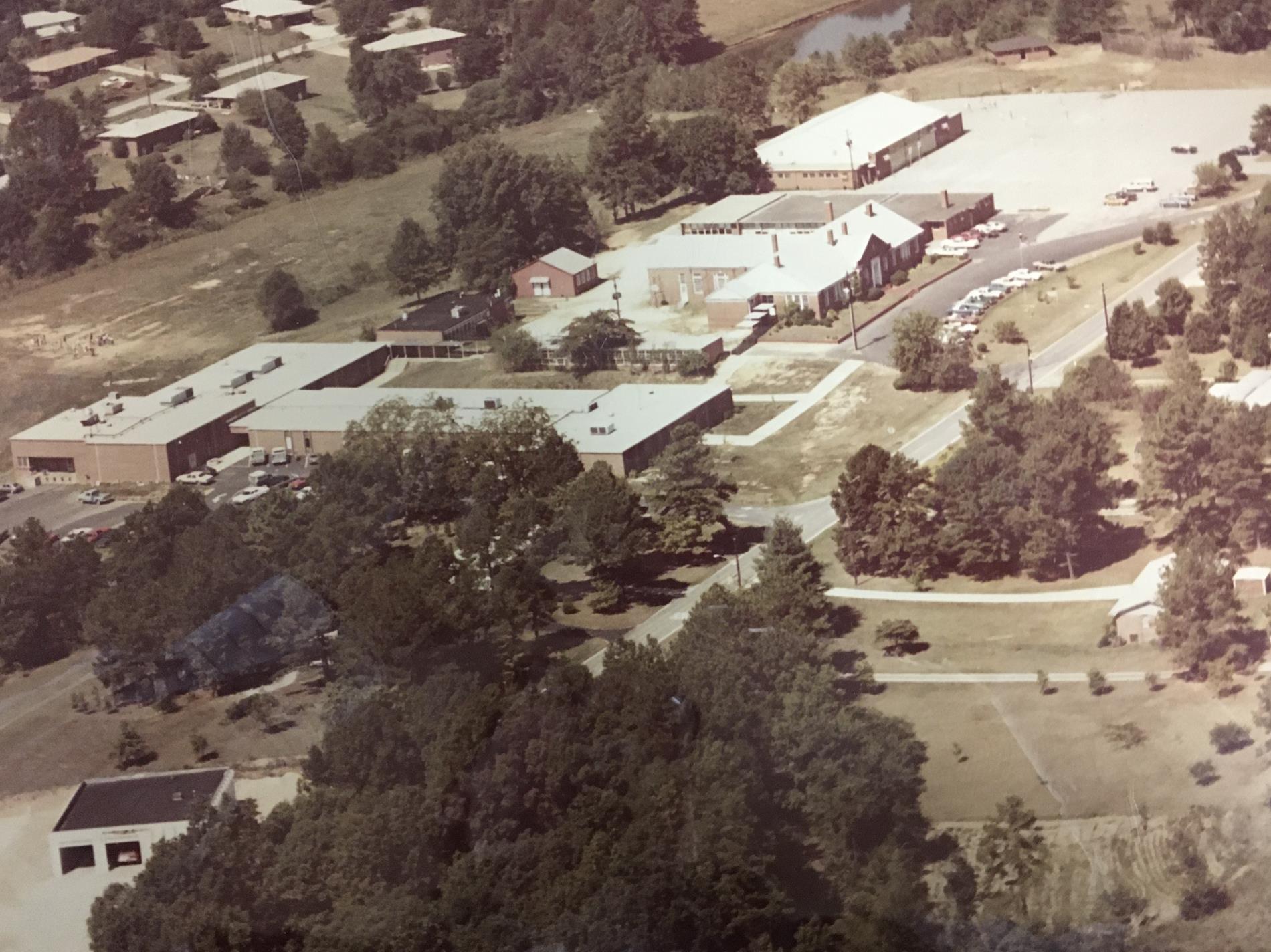 Aerial view with 1939, 1959,1960 and 1976 buildings (circa ?)