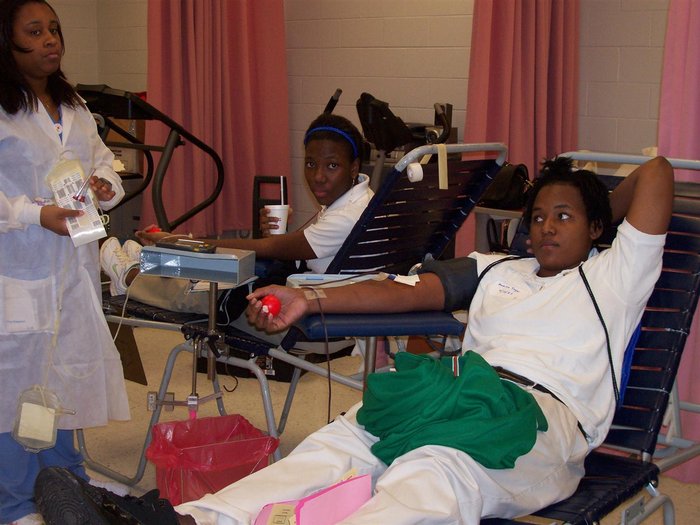 Students at Blount give blood.