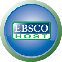 Blue cricle with green outline that has EBSCOhost written across it 