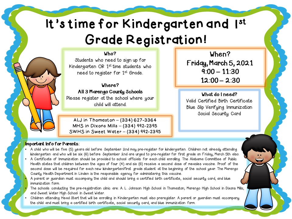 Kindergarten and 1st REgistration Kindergarten and 1st REgistration