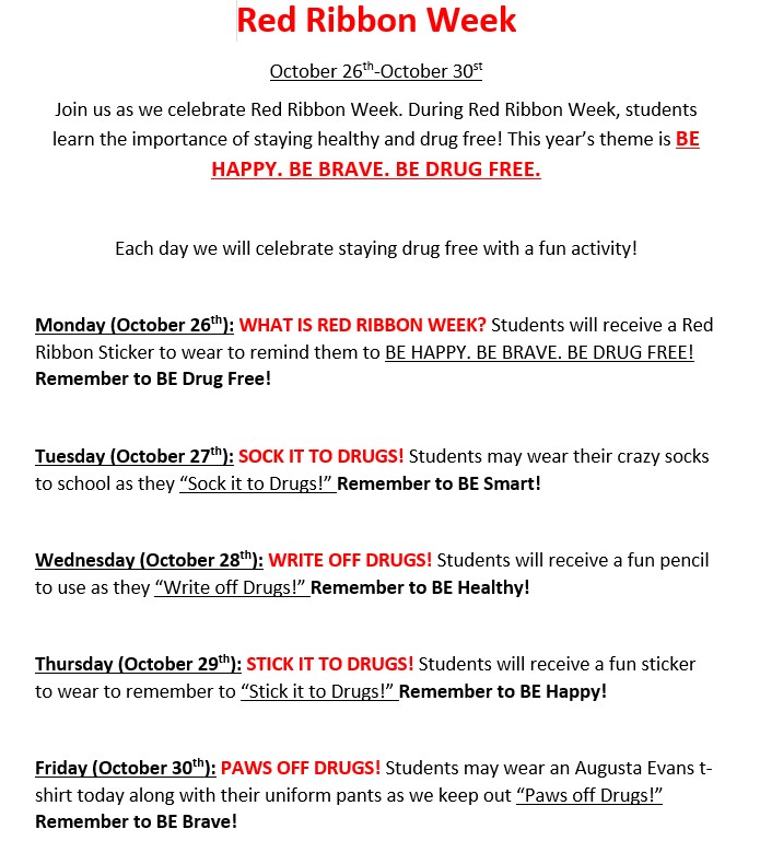 10/26-10/30: Red Ribbon Week