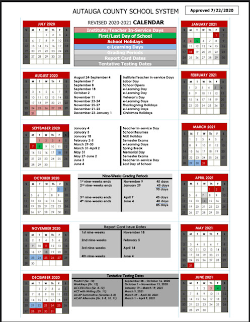 Autauga County 2020- 2021 Calendar