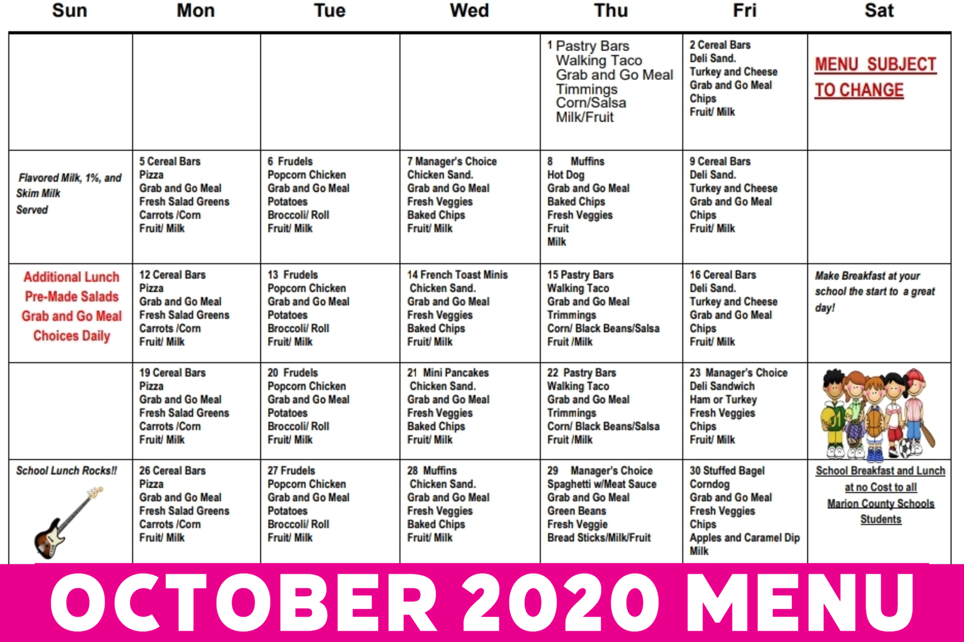 October Cafeteria Menu October Cafeteria Menu
