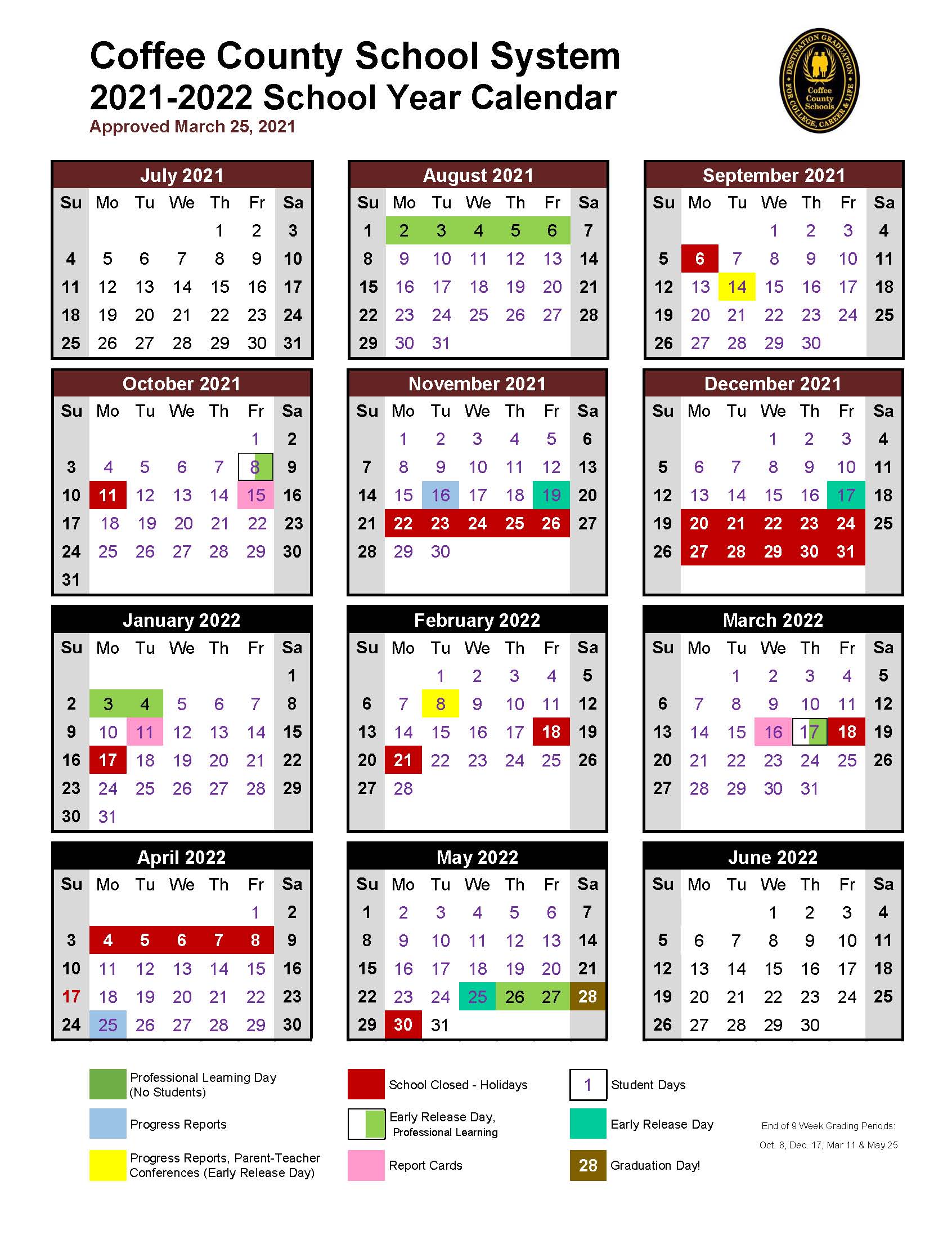 George Washington University Calendar 2022 2023 Calendar - Coffee County School District