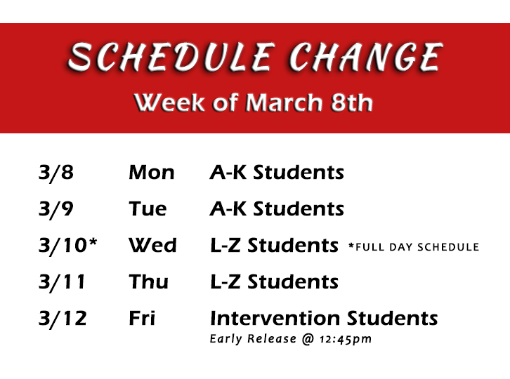 image for schedule update for week of March 8th image for schedule update for week of March 8th