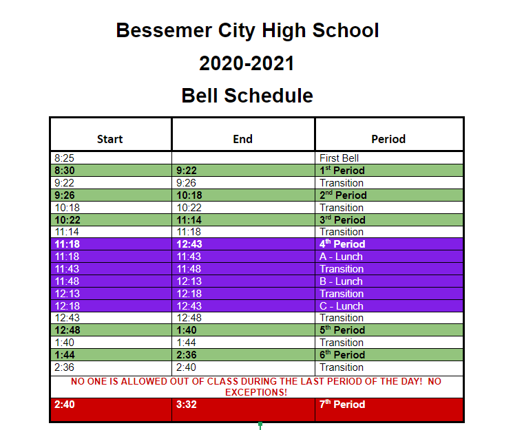 2020-2021 Bell Schedule