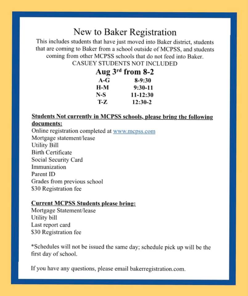 New to Baker Registration Information