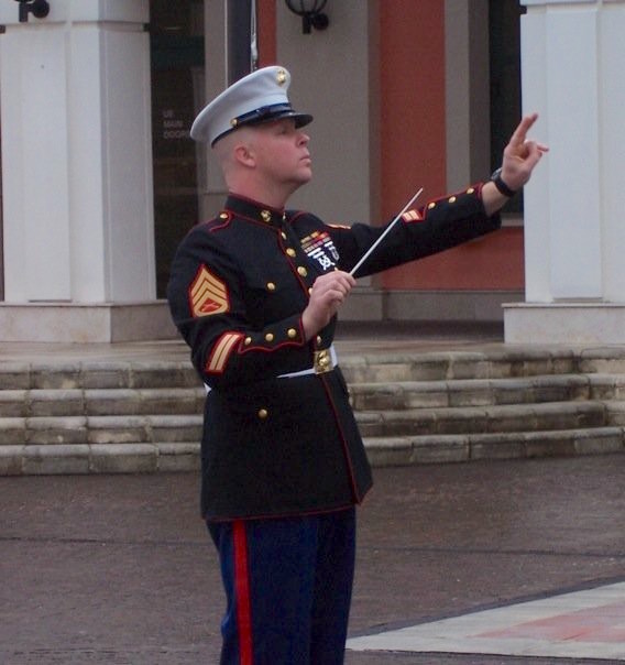 Conducting colors aboard Navy base in Naples Italy.