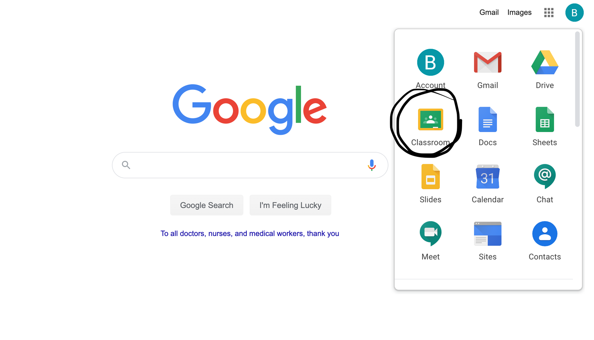 Choose the Google Classroom Icon