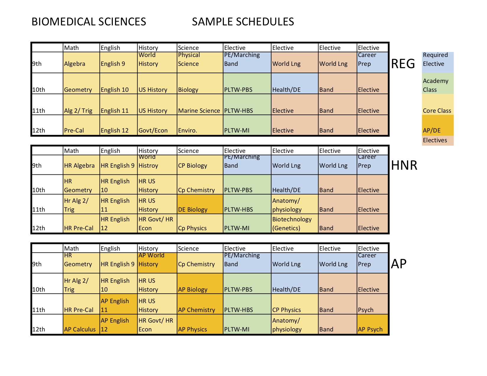 Biomedical Schedule Sample