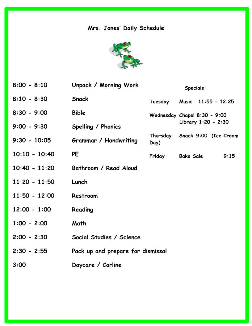 Class Schedule 2021-Jones Class Schedule 2021-Jones