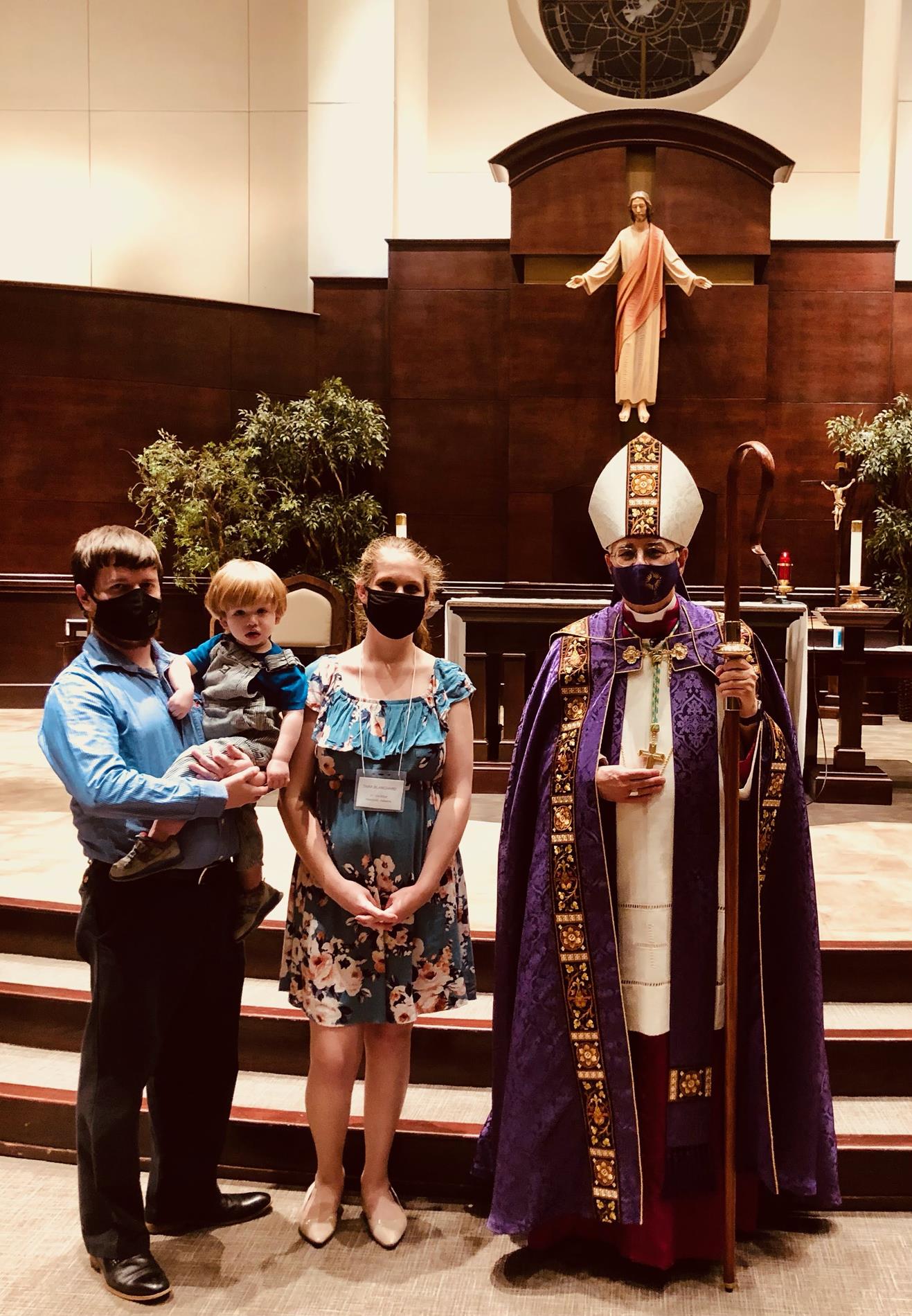 Celebrating our candidates "Call to Continuing Conversion" with West Deanery parishes at Prince of Peace Catholic Church. Pictured is Jeff and Tara Blanchard and family with Bishop Raica.