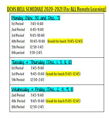 Remote Bell schedule Nov 30 - Dec 11 Remote Bell schedule Nov 30 - Dec 11