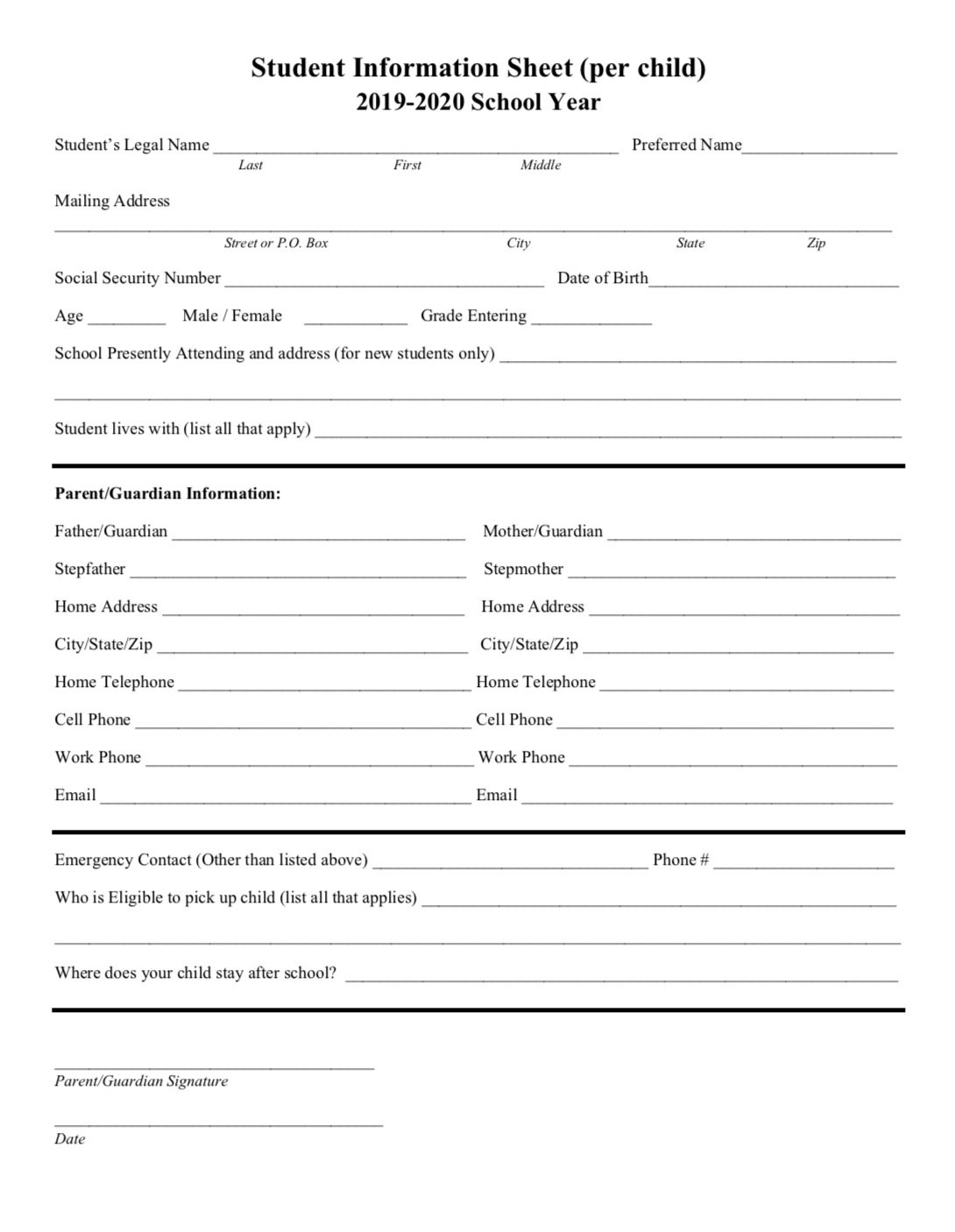 Student Information Sheet Student Information Sheet