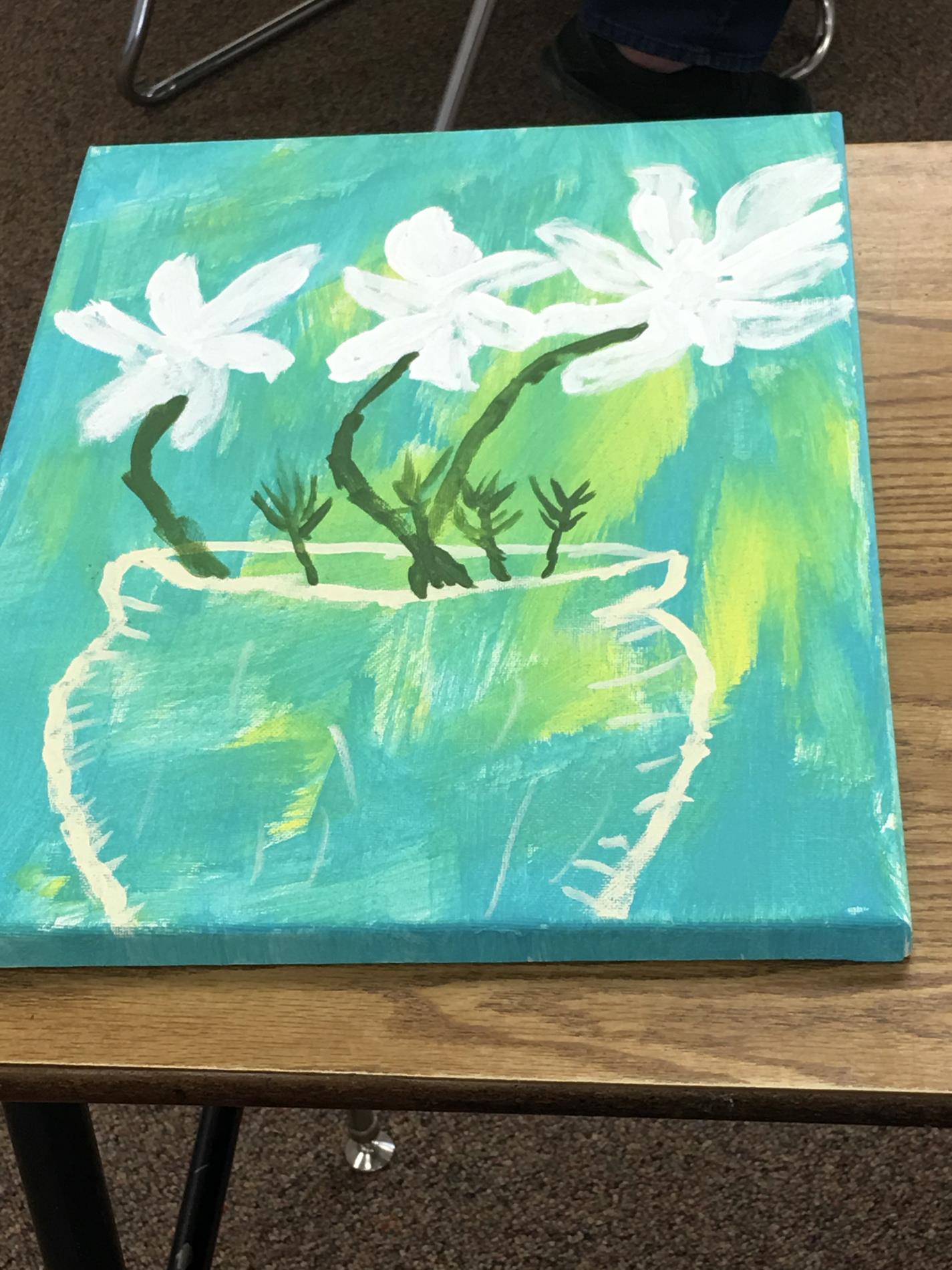 Mrs. Closes class painting flowers in a vase 2018-2019 school year
