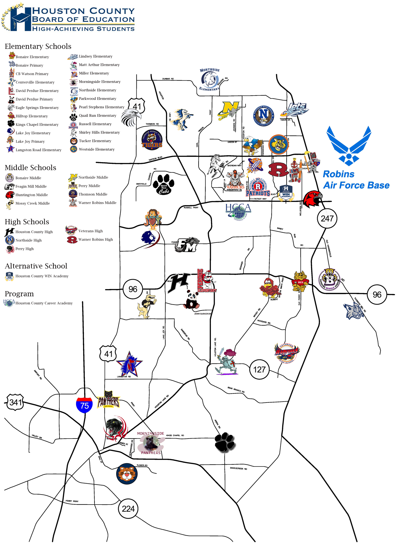 County Map with School Mascots