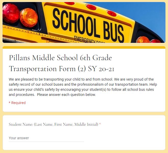 6th Grade Transportation Form