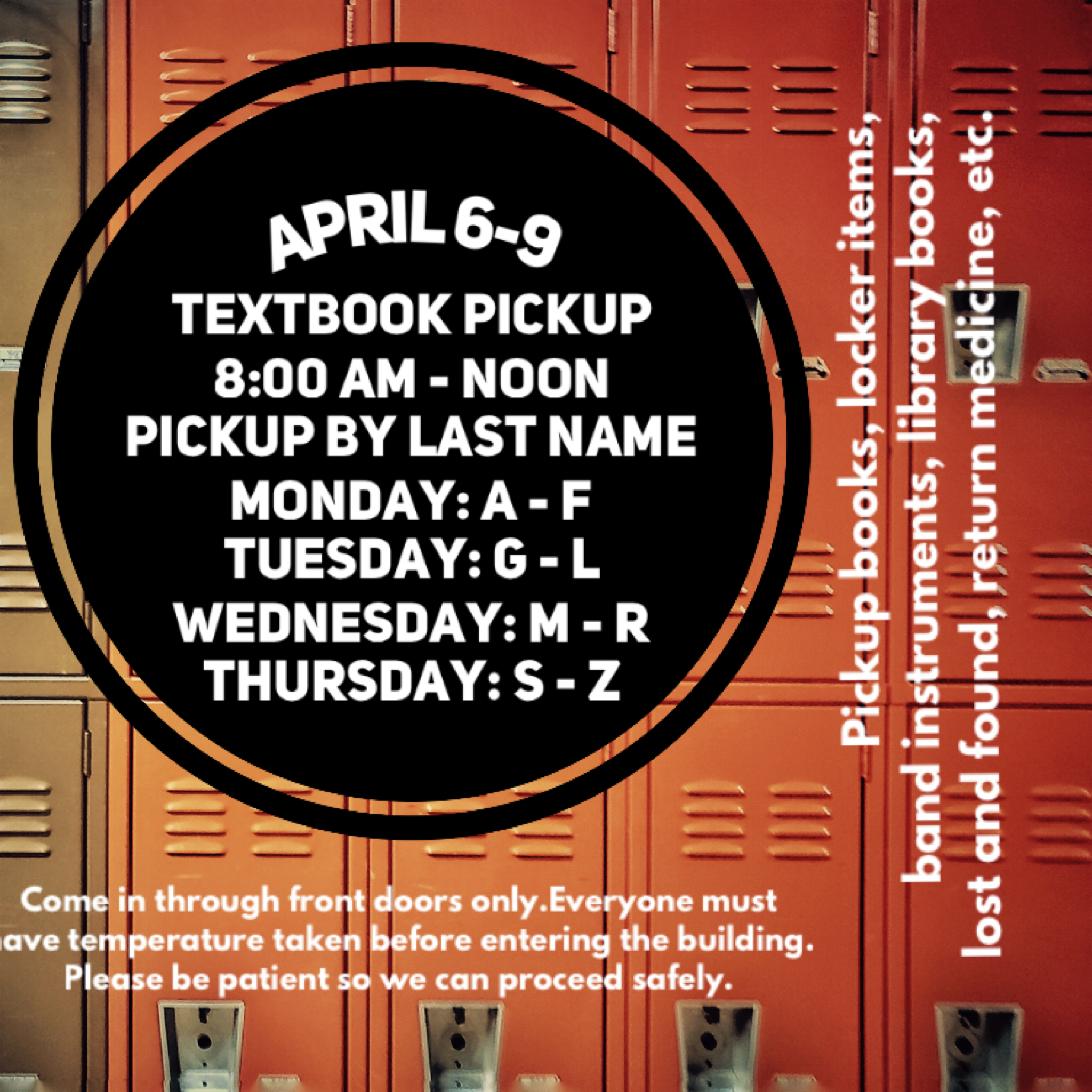 Textbook pickup schedule in text Textbook pickup schedule in text