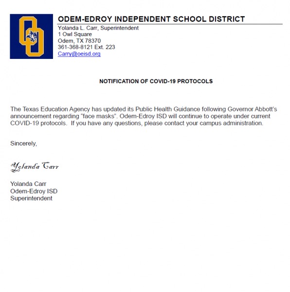 Notification of Covid-19 Protocols