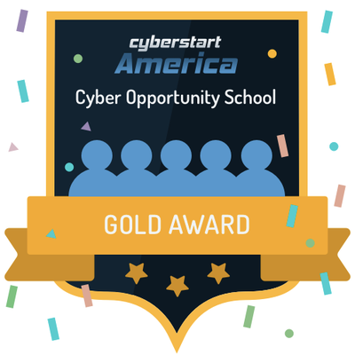 Digital Badge reading "Cyberstart America Cyber Opportunity School Gold Award"