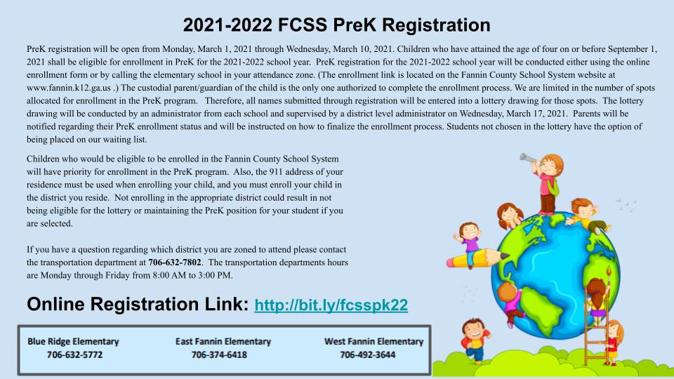 2021-2022 FCSS PreK Registration