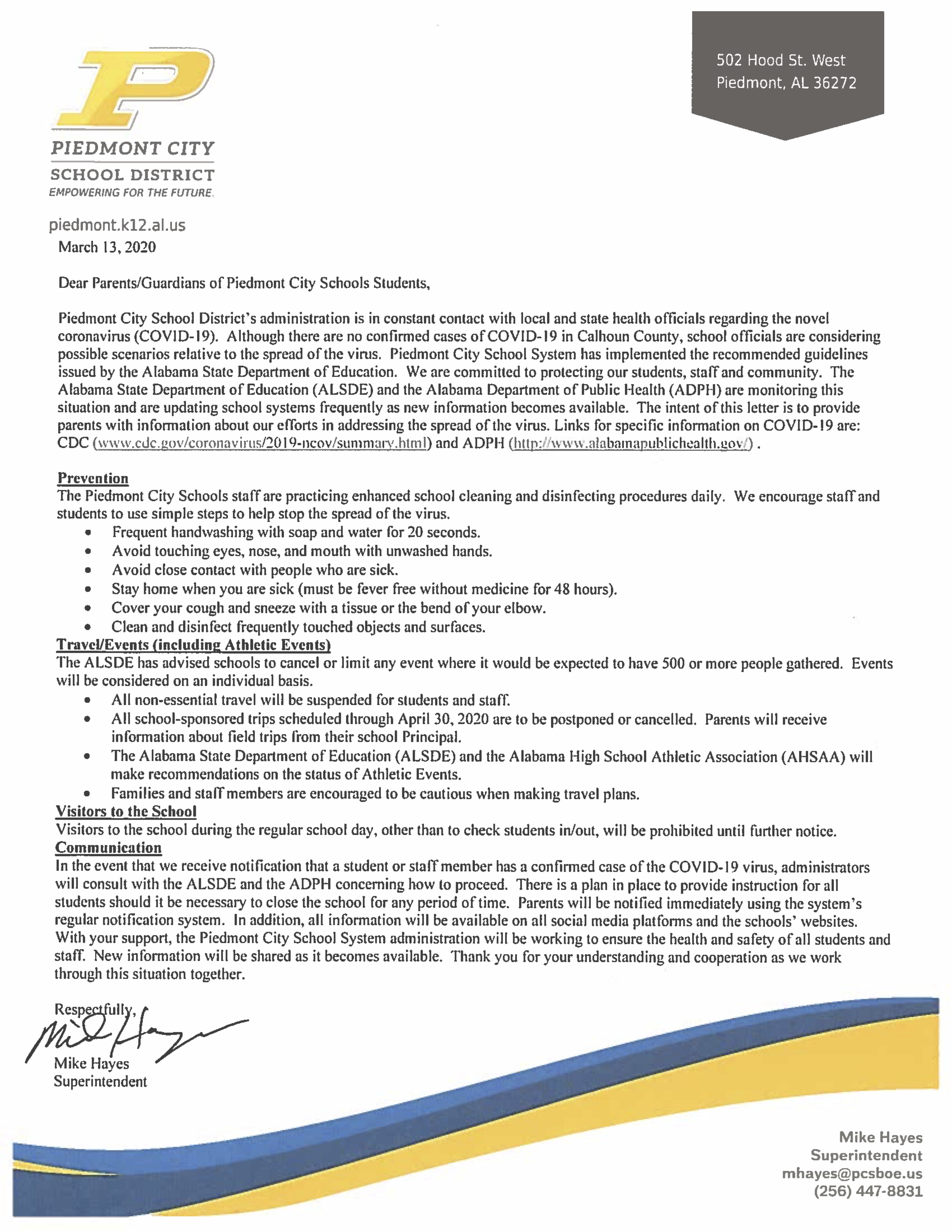 COVID-19, Letter from the Super