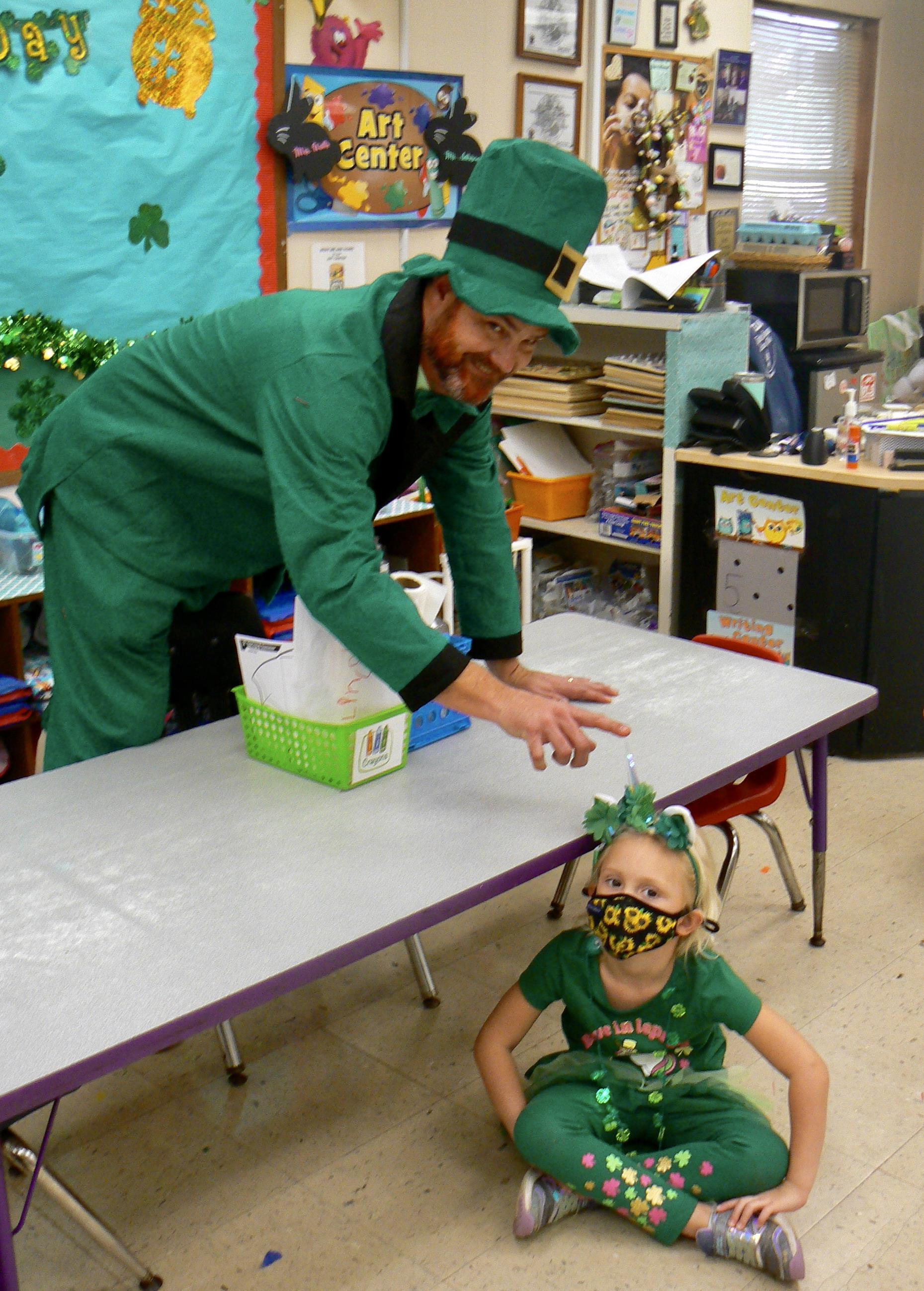 Students were visited by the leprechaun during lunch.