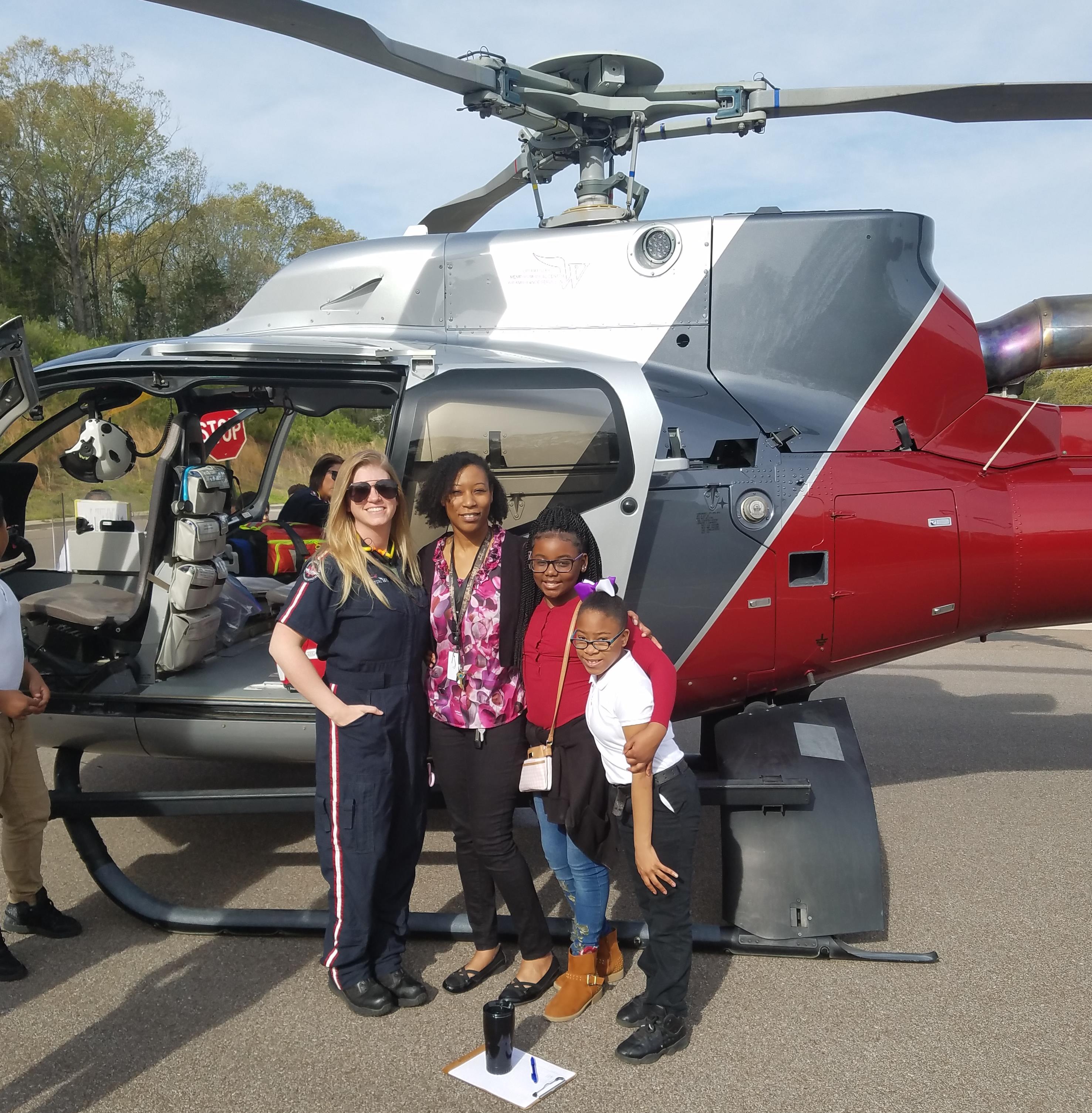 EMT helicopter with staff and students