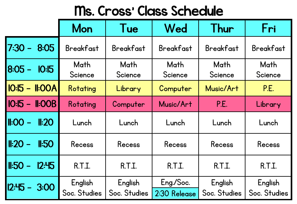 class schedule class schedule